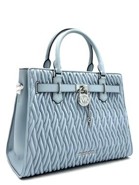 Michael Kors Hamilton Medium Matelassé Satchel Bag Pale Ocean